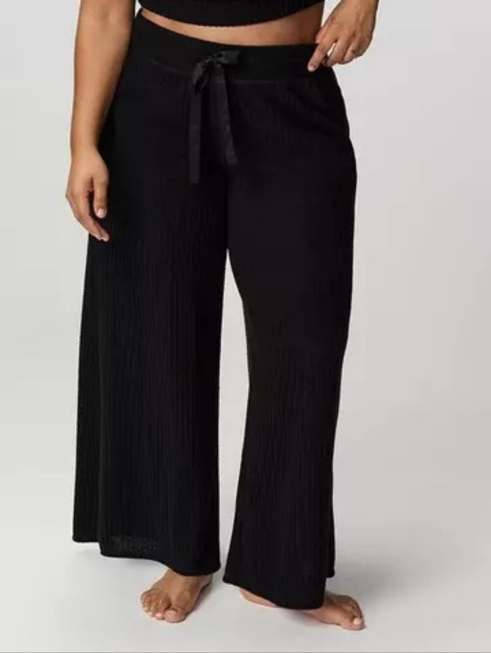 Cozy Black Ribbed Wide-Leg Pajama Pants
